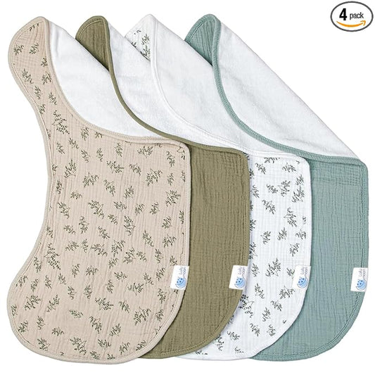 lulumoon Muslin Burp Cloths for Babies: 100% Soft Cotton Large Burping Cloths - Neutral Baby Burp Rags for Boy and Girl - Absorbent Burp Cloth for Spit-Ups 4 Pack