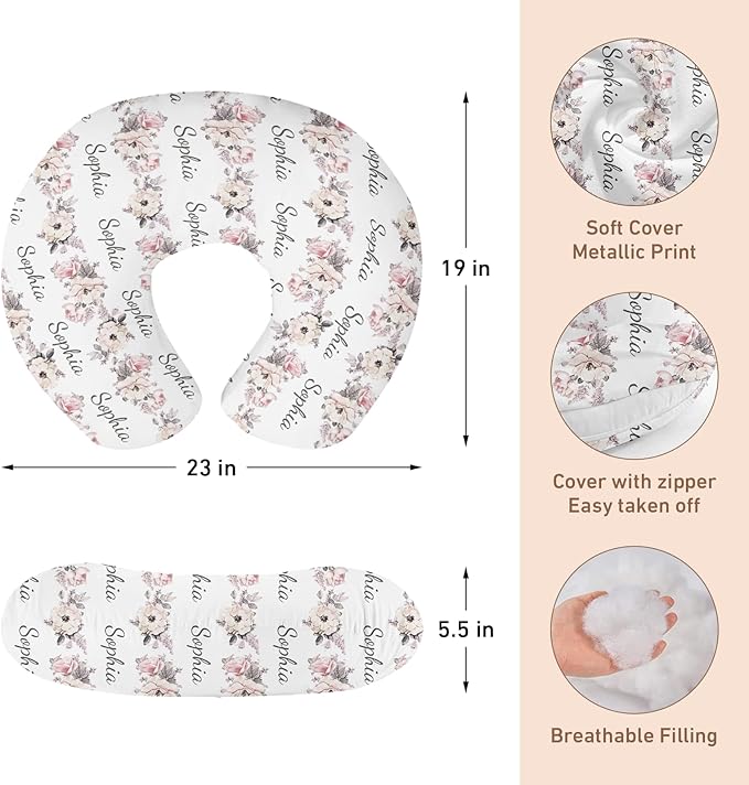 Dyoart Baby Nursing Pillow Cover,Personalized Name Nursing Covers,Soft,Breastfeeding Pillow Slipcover for Bottle Feeding,Custom Gifts for Toddler Infant(23"x19"x5.5")(one Size)