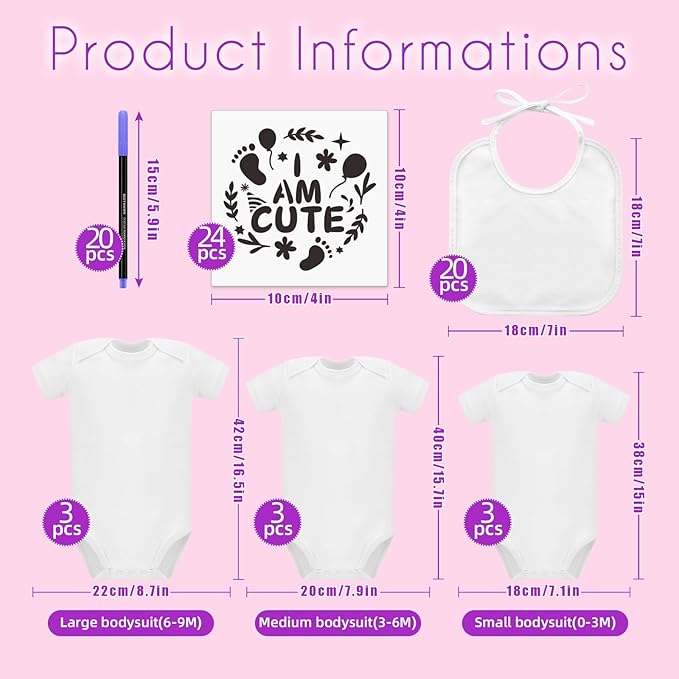 Bibs Bodysuits Baby Shower Game Sign Set Newborn Onesies Feeder Gift Fabric Marker Stencils Kit