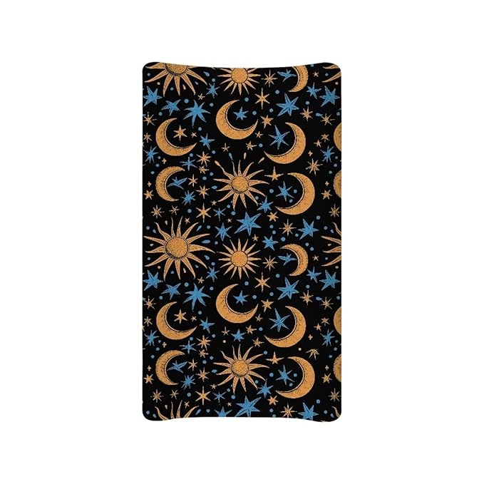 Golden Sun and Moon Diaper Changing Pad Cover Neutral Blue Star Baby Changing Table Covers Newborn Infant Changing Table Sheets Mats