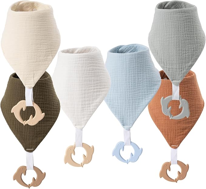 Baby Bandana Drool Bibs 6-pack - 100% Cotton Baby Bibs with Teether for Teething