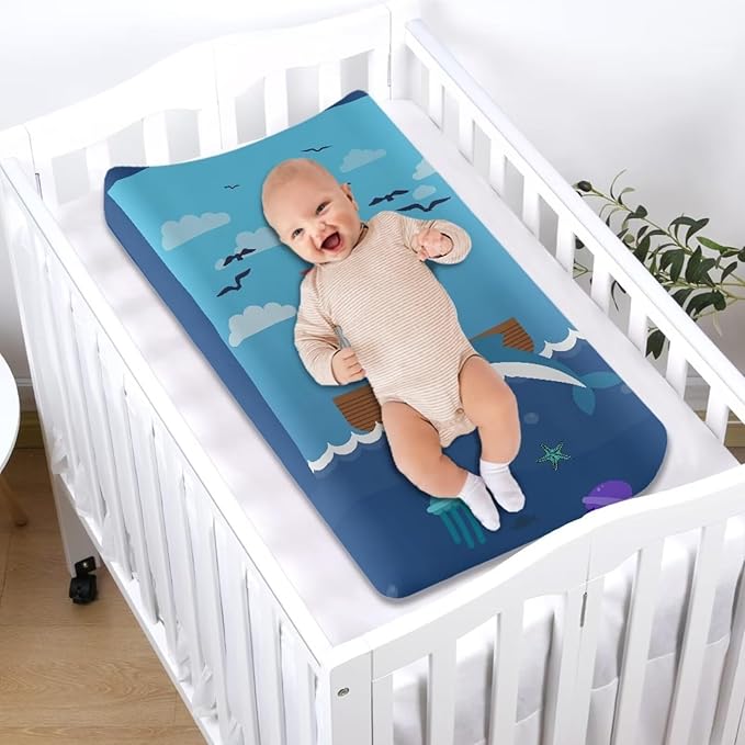 Dolphin Ship Changing Pad Covers, Breathable Baby Change Table Cover Non Slip Change Sheet for Newborn Babies Boys Girls