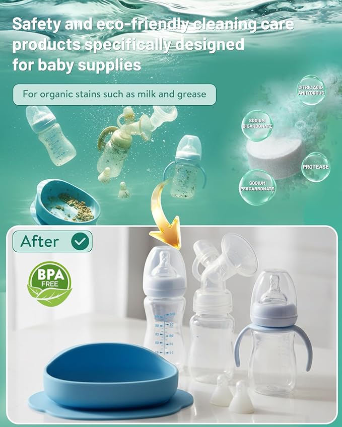 120PCS Bottle Washer Tablets Compatible with Baby Brezza, Momcozy ,Grownsy & All Brands, Detergent Tablets for Bottle Washers, Detergent Cleaning Tablets for Baby Bottles, Deep Cleans Milk Residue