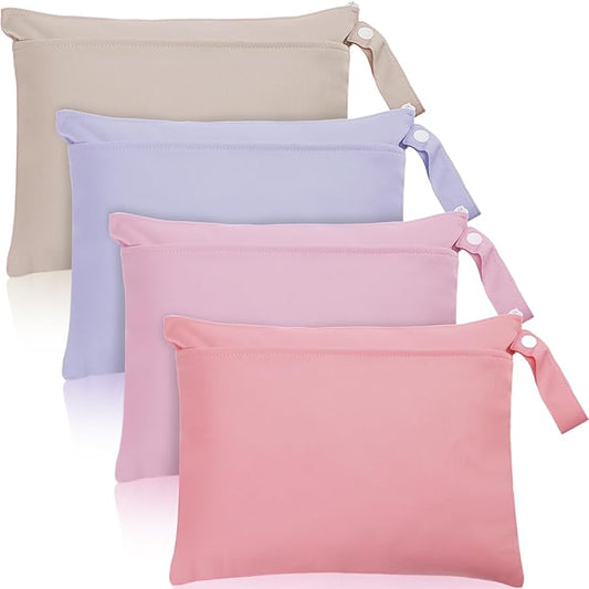 Shappy 4 Pieces Wet Dry Bag for Baby Cloth Diapers Wet Diaper Bag Washable Travel Bags Reusable with 2 Pockets for Pool Yoga Gym Travel Beach Swimwear Clothes(Pink & Purple)