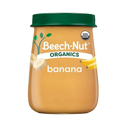 Beech-Nut Organic Baby Food Jars, Organic Banana Puree, Stage 2 Baby Food for Babies 6 Months and Up, Non-GMO, 4oz Glass Jars, 10ct