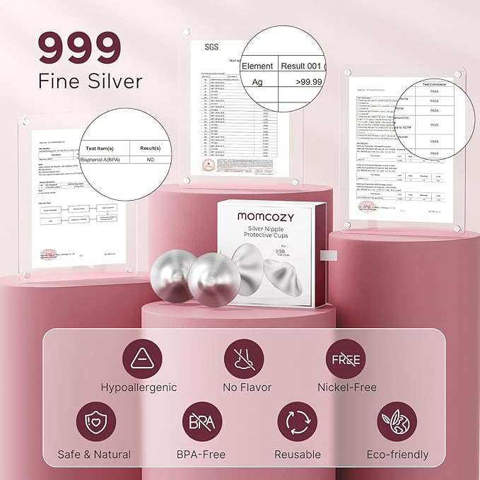 Momcozy 999 Silver Nursing Cups, Hole-Free Design, 999 Silver Nipple Shields, Breastfeeding Essentials, Nipple Cover for Breastfeeding Newborns,XL Size