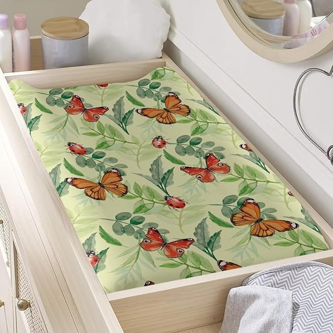 Butterfly Changing Pad Cover Waterproof Stretchy Diaper Changing Mat Cover Durable Lightweight Nursery Pad Change Cover Fit 32"x16" Contoured Pad