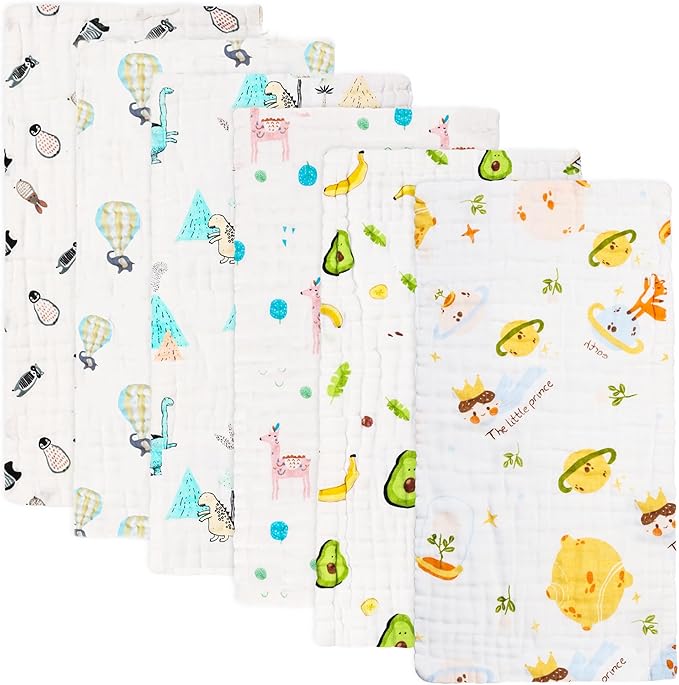 Muslin Burp Cloths Cotton Burping Cloth 20'' X 10'' Pack of 6,Baby Spit Up Cloths for Newborn,Absorbent,Soft,Breathable Large,Premium 6-layer Construction,Unisex,for Boys and Girls(Colorful)