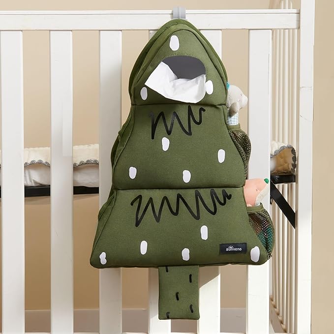 SUNEVNO Baby Diaper Caddy Organizer Hanging Diaper Stacker, Baby Crib organizer Classified Storage for Changing Table Crib Playard or Wall & Nursery Organization (Pine Tree)