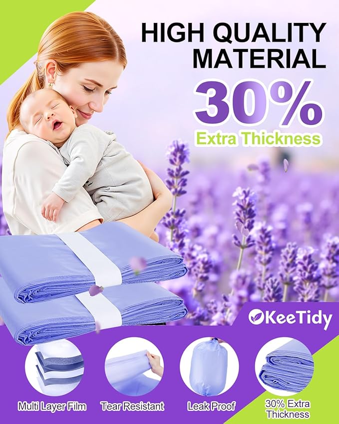 Diaper Pail Refill Bags Compatible with DEKOR PLUS Diaper Pails, 20% Extra Length Diaper Bags Disposable with Lavender Flavor, Holds up to 3564 Diapers, 6 Pack