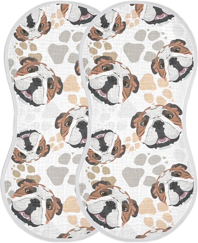 Muslin Burp Cloths for Baby Boys and Girls - 4-Pack Ultra Absorbent English Bulldog Muslin Washcloths, Newborn Towel, Milk Spit Up Rags, Burp Cloth Bib for Unisex, 22 x 11 Inch