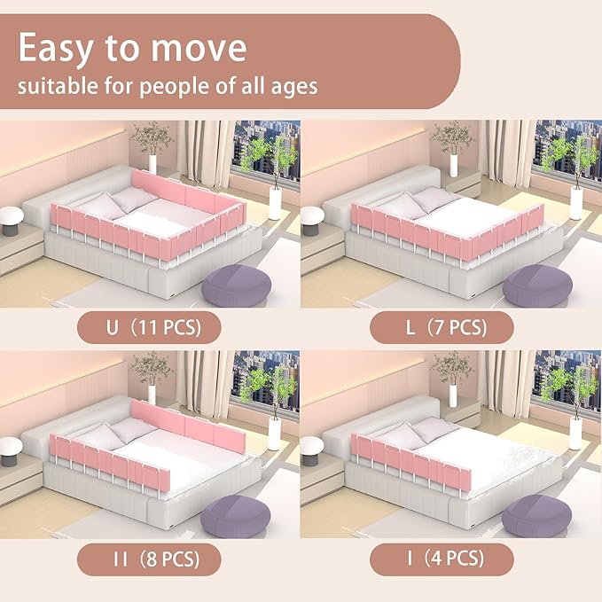 Bed Rail Bumpers for Toddlers, Foam Padded Bed Barrier for Kids Safety, Adjustable Bed Side Guard Rails for Old Dogs, Bunk, Twin, Queen, King, Full Size Beds (Pink, 2 Packs)