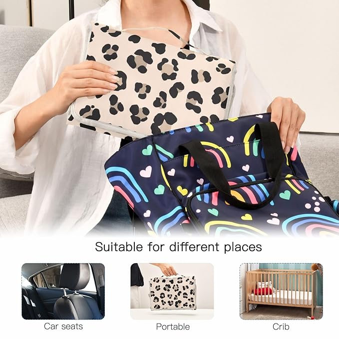 Animal Leopard Print Portable Diaper Changing Pad, Portable Changing Pad for Newborn Girl & Boy - Baby Changing Pad Lightweight Waterproof Travel Changing Kit