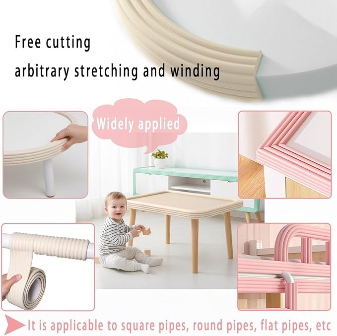 Edge Protector for Baby, Desk Edge Cushion, Extra-Wide Soft Rubber Foam Padding, Baby Proofing Edge Corner Protectors Self Adhesive Furniture Corner Guard Bumper for Table 6.5ft Light Green