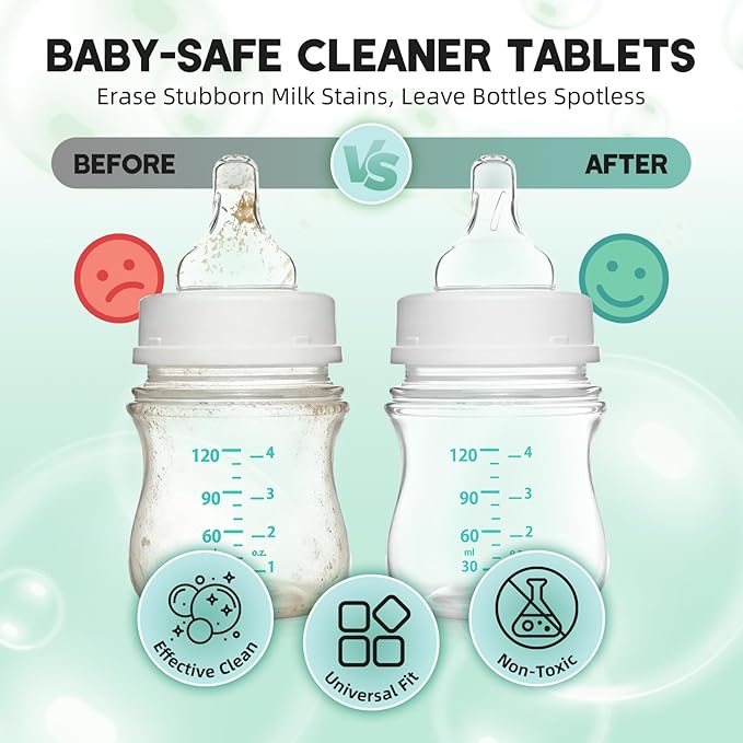 Baby Bottle Washer Detergent Tablets, 90 Count Fast-Dissolving Gentle Formula, Removes Milk Residue Grease & Odor, Compatible with All Brands, for Washer Sterilizer Dryer