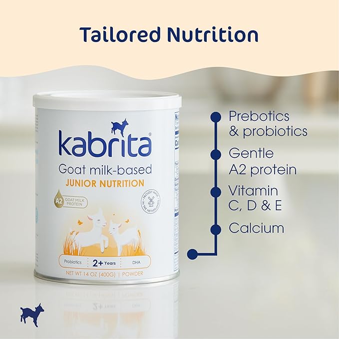 Kabrita Junior Goat Milk Powder for Kids - Easy to Digest Powdered Goat Milk Ages 2-7 - Immunity Boosting Containing Vitamin C, D, E, Protein & Calcium - Non-GMO Gentle on Sensitive Tummies - 14Oz