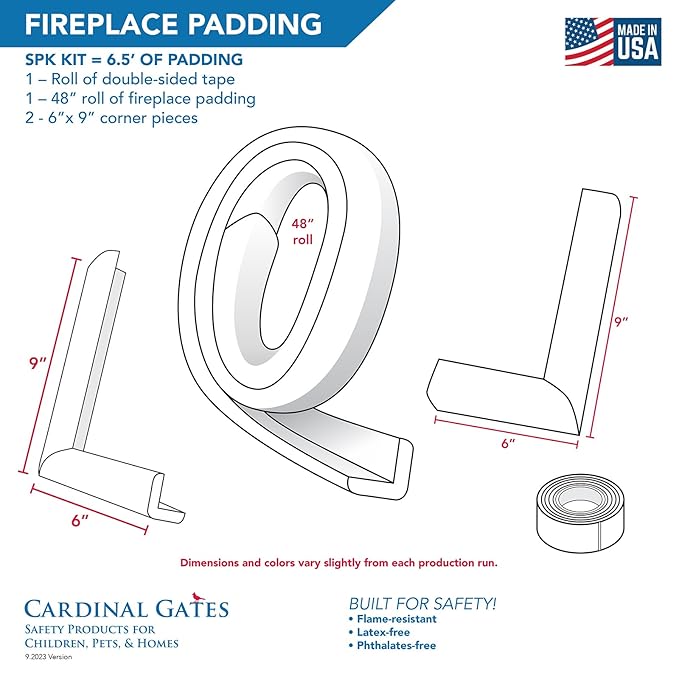 Cardinal Gates SPK Small Hearth Pad Kit - Fireplace Baby Proofing - Adhesive Backed Fireplace Bumpers for Babies - 4 Foot Roll of Padding & Two 6" x 9" Corners - Made in The USA - Black