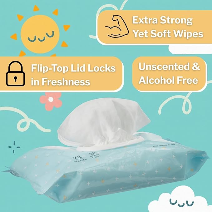 Baby Wipes, Unscented, Vitamin E Aloe Baby Wipe, 72 Pack, McKesson - Case of 12 = 864 Wipes