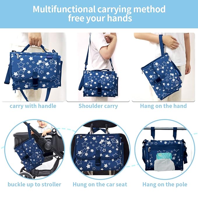 Changing Pad Portable,Diaper Changing Pad,Long Travel Portable Diaper Changing Pad for Baby with Wipes Pocket and Cushioned Pad,Lightweight and Waterproof Changing Pad,Best Gifts for Mom-to-be