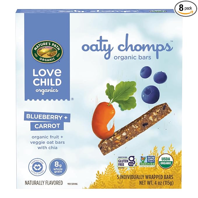 Love Child Organics Oaty Chomps Blueberry + Carrot Snack Bars, 4 oz (Pack of 8), Gluten Free, Non-GMO, by Nature's Path