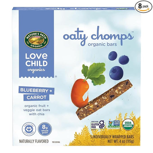 Love Child Organics Oaty Chomps Blueberry + Carrot Snack Bars, 4 oz (Pack of 8), Gluten Free, Non-GMO, by Nature's Path