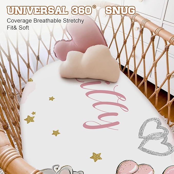 Personalized Baby Changing Pad Cover - 2 Piece Baby Pee Pad Cover Nursery Bedding with Name Portable Pink Elephant Diaper Changing Pad Gifts for Infant