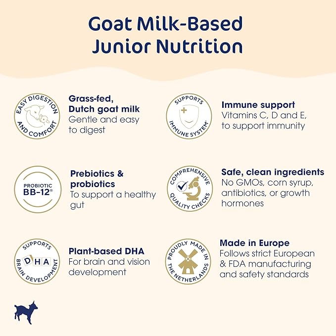 Kabrita Junior Goat Milk Powder for Kids - Easy to Digest for Ages 2-7 - Immunity Boosting Containing Vitamin C, D, E, Protein & Calcium - Non-GMO Gentle on Sensitive Tummies - 14 Oz (Pack of 3)