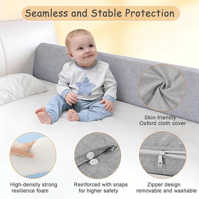 Baby Bed Bumpers for Toddlers Kids Bed,Baby Foam Bed Rail Guard for Elderly Adults,70.8inch Foam Padded Side Rail，Soft Safety Guard Rail for Kids,Side Rail for Queen King Twin Full Size
