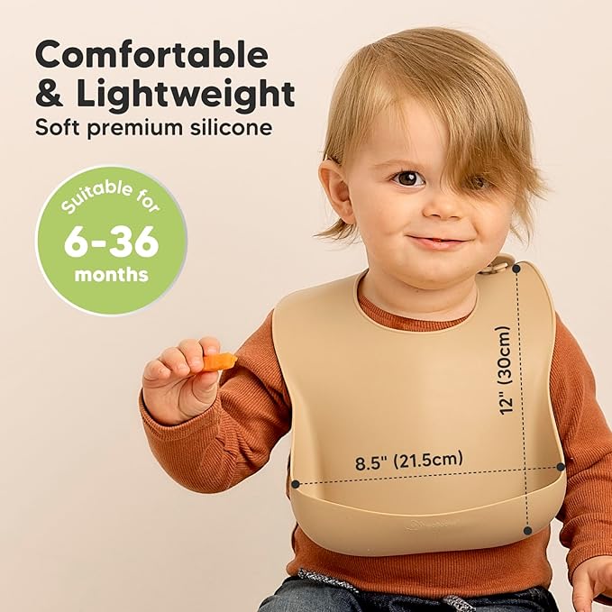 KeaBabies 2-Pack Silicone Bibs for Babies, Toddlers Girl, Boy – Sturdy Food-Grade Baby Bibs for Eating, Large Food Catcher, Clean & Put On Easily, Waterproof Toddler Feeding Essentials (Terracotta)
