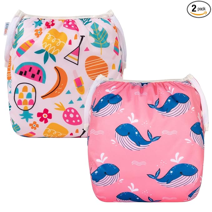 ALVABABY Baby Swim Diapers 2pcs Reuseable Washable & Adjustable for Swimming Lesson & Large Size for Baby Girl ZYK103-D118