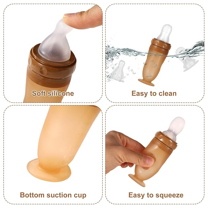 Baby Food Bottle, 3-in-1 Silicone Food Dispensing Squeeze Feeder Multifunctional Baby Milk Bottle Weaning Bottles with Dispensing Spoon, Regular Nipple and Fruit Puree Feeding Nipple