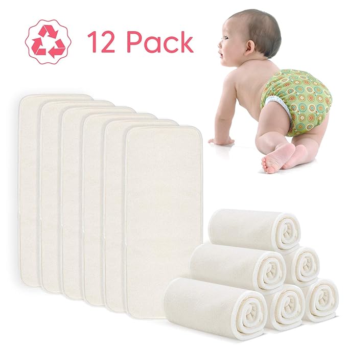 Damero 5-Layer Reusable Diapers Baby Inserts, 12PCS Cloth Diaper Inserts with an Extra Storage Bag
