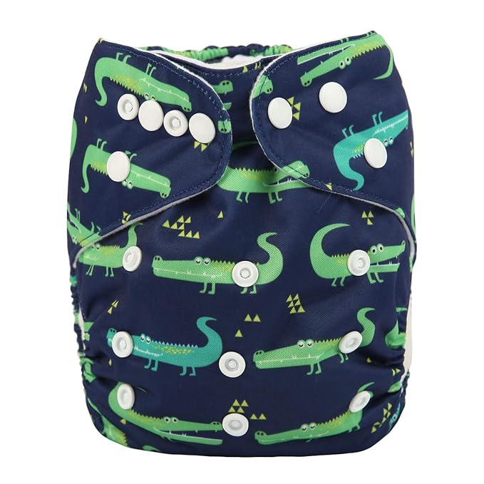 Baby Pocket Diaper Nappy Reusable Washable 8lbs to 36lbs (Green Crocodile)