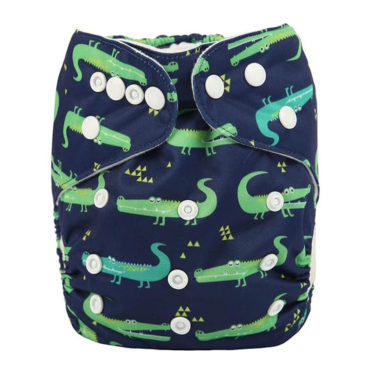 Baby Pocket Diaper Nappy Reusable Washable 8lbs to 36lbs (Green Crocodile)