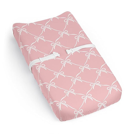 Sweet Jojo Designs Baby Changing Pad Cover Sheet (Pink Bows) for Girls, Infant/Newborn Diaper Change Table Mat Covers (Coral/Blush Bow Coquette, Shabby Chic, Vintage Ballerina Dancer, Princess Ballet)