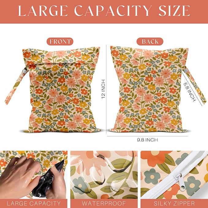 4 Pack Cute Wet Bag Waterproof Washable Reusable Wet Dry Bag for Swimsuit Dirty Clothes Diaper Travel Beach Pool Gym Birthday Bachelorette Party Toiletries Beach Essentials,Forest Fox Flower
