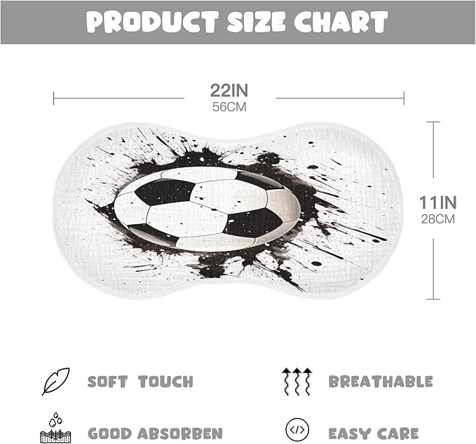 4 Pack Muslin Burp Cloths Soccer Ball White Print Cotton Baby Burp Cloths Absorbent Soft Burping Cloth Washcloths for Newborn Babies 22x11 Inch