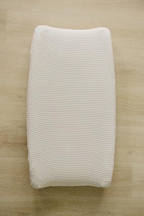 Mebie Baby Changing Pad, Taupe Stripe, 100% Muslin Cotton Changing Table Pad Cover for Baby Boy and Girl, Designer Nursery Decor Covers, Diaper Changing Pad Cover for Changing Station