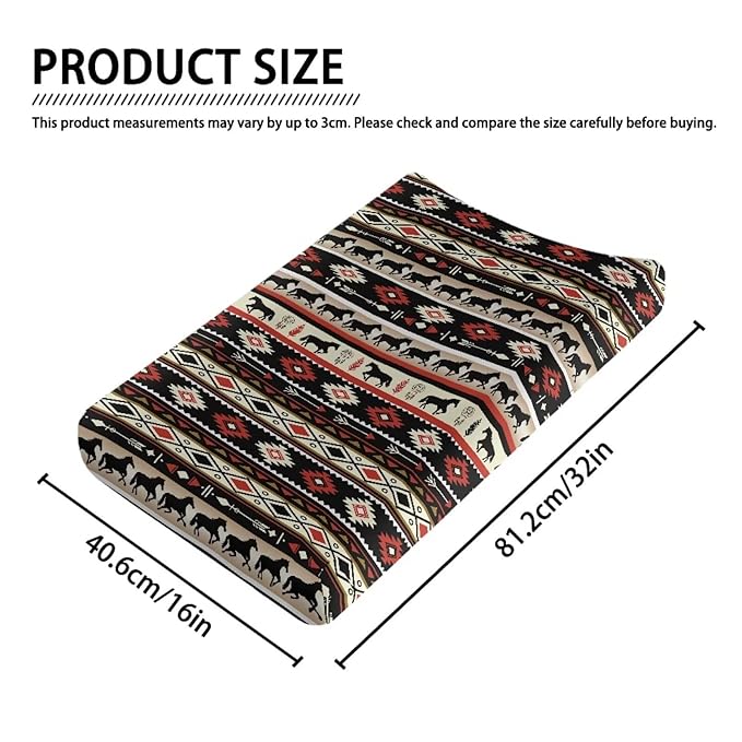 Aztec Horse Changing Pad Cover Washable Western Style Diaper Change Table Covers, Soft Stretchy Safe Snug Fitted Changing Mat Sheet Fit 32"/34" x 16"