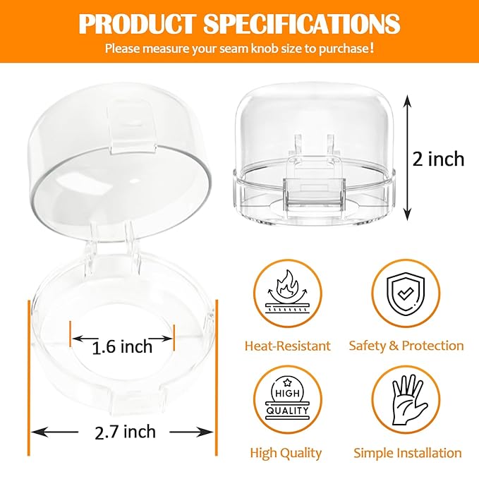 Stove Knob Covers for Child Safety (5 Pack), Stove Knob Safety Covers, Childproof Oven Lock Knob Covers with Adhesive, Prevent Kids-Pets from Gas Stove Knob Locks, Heat-Resistant Upgraded-Clear