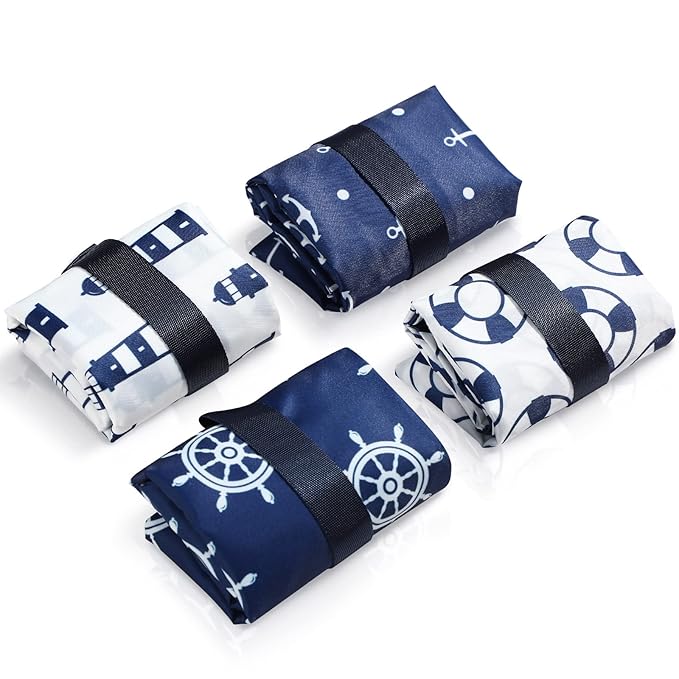 Frienda 4 Pieces Cloth Diaper Wet Dry Bag, Waterproof Reusable Washable Bag for Baby Items and Travel Zippered Pockets with Handle, Beach, Swimsuit, Dirty Gym Clothes and Toiletries(Nautical Style)