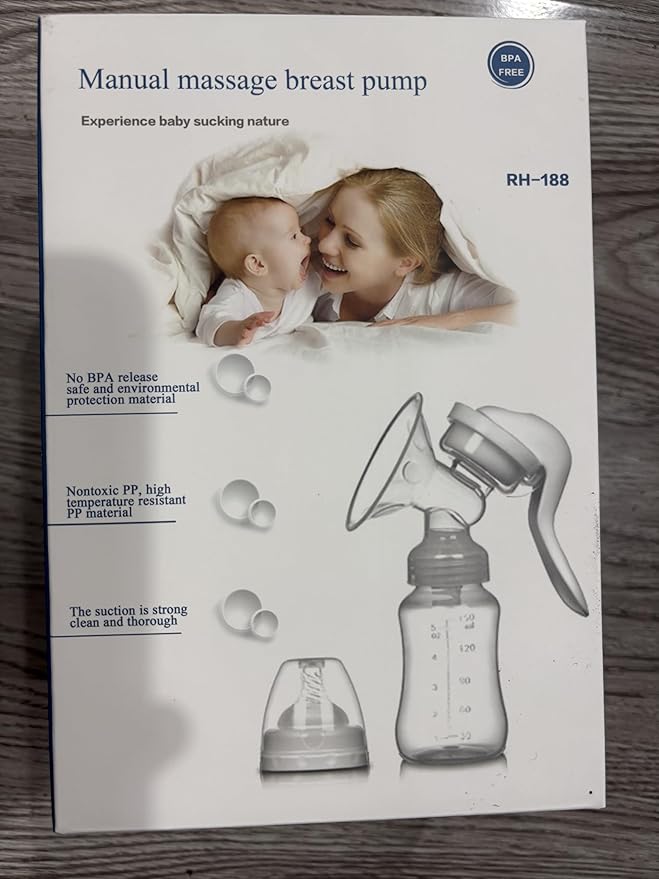 Manual Breast Pump with Non-Slip Design, Microwave Safe Milk Collection Bottle, Heat Resistant