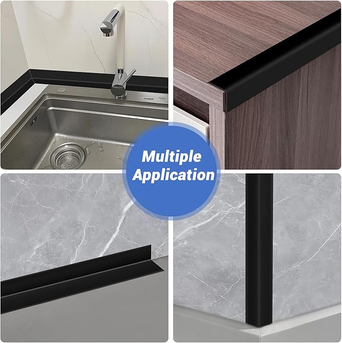 Wall Corner Protector, Peel and Stick Wall Corner Trim, Flexible Rubber Molding Wall Corner Guard, L Shaped Self Adhesive Edge Protector Moulding Trim for Wall Edge Ceiling, Black, 3/4in,10Ft
