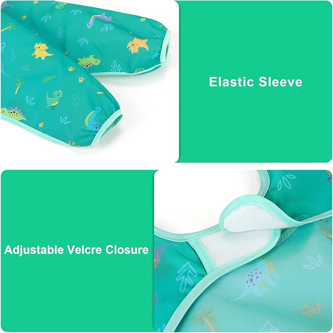 Accmor 4 Pack Long Sleeve Bibs, Baby Smock Waterproof Sleeved Bib Smock for Baby Toddler 6-36 Months