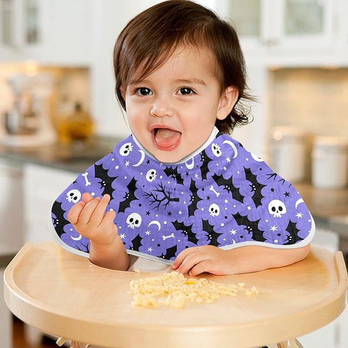 Muslin Burp Cloths for Baby Boys and Girls - 4-Pack Ultra Absorbent Halloween Bats Muslin Washcloths, Newborn Towel, Milk Spit Up Rags, Burp Cloth Bib for Unisex, 22 x 11 Inch