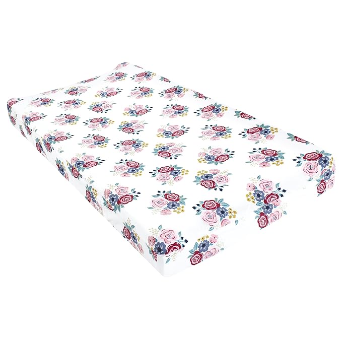 Hudson Baby Unisex Baby Changing Pad Cover, Blush Navy Floral, One Size