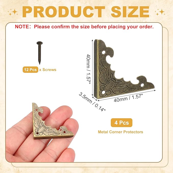 uxcell 4Pcs Decorative Metal Corner Protectors 1.6 x 1.6 x 0.15 Inch Vintage Edge Safety Guard with Mounting Nails Box Edge Guard Retro for Cabinets Furniture (Oxidized Teal)