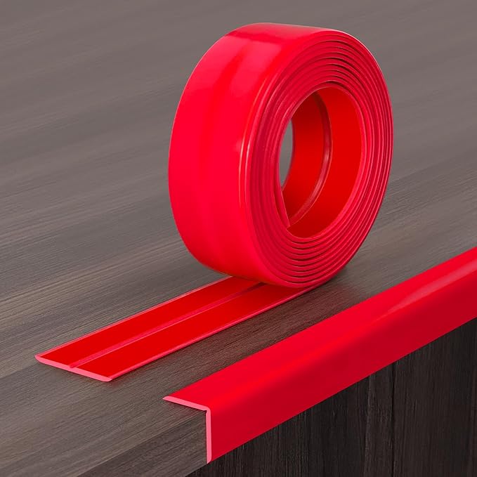 Wall Corner Protector, Peel and Stick Wall Corner Trim, Flexible Rubber Molding Wall Corner Guard, L Shaped Self Adhesive Edge Protector Moulding Trim for Wall Edge Ceiling, Red, 3/4in,10Ft