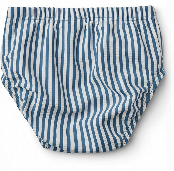 Baby Toddler Boy Swim Diaper Washable Waterproof Reusable Swim Pant Organic Seersucker Blue Stripe Swimsuit 18-24 Month