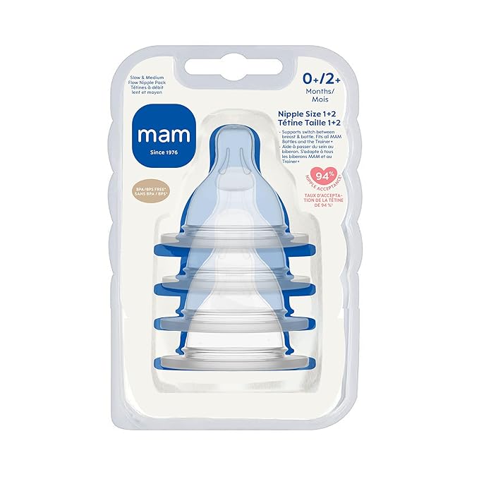 9 oz MAM Easy Start Boy Baby Bottle 6 Pack with Slow & Medium Flow Nipples, Level 1 & 2, 4 Pack